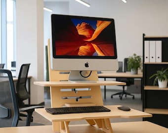 Wooden Desk Converter Adjustable Standing Desk Riser Ergonomic Monitor Stand
