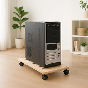Adjustable Wooden PC Stand with Wheels: Home Office Organization