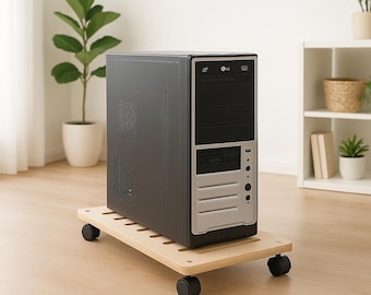 Adjustable Wooden PC Stand with Wheels: Home Office Organization