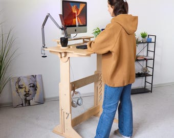 Adjustable Standing Desk: Plywood Laptop Computer Stand, Home Office Furniture