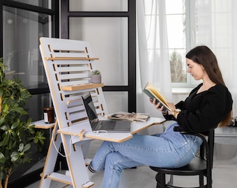 Standing Desk Wood Computer Desk Space Saving Office Furniture Plywood Sit Stand Desk Drawing Art Desk Adjustable Fold Desk Office Gift