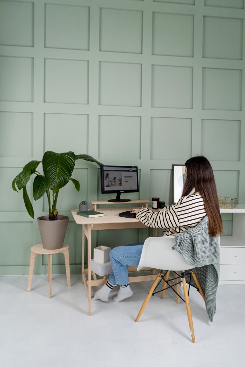 Computer Desk Wooden Plywood Furniture Home Office Desk with Flowerpot Stand Writing Table with Monitor Stand Office Gifts Home Workstation image 8