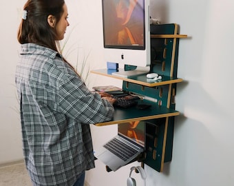 Wall Mounted Standing Desk – Compact Home Office Desk with Shelves