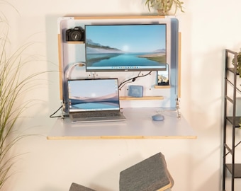 An der Wand befestigter zusammenklappbarer Schreibtisch: Kompakte schwimmende Laptop-Arbeitsstation