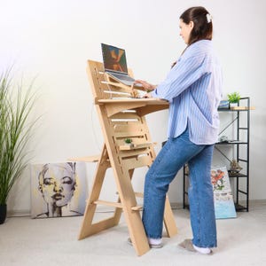 Foldable Plywood Standing Desk: Adjustable Height, Artist Easel