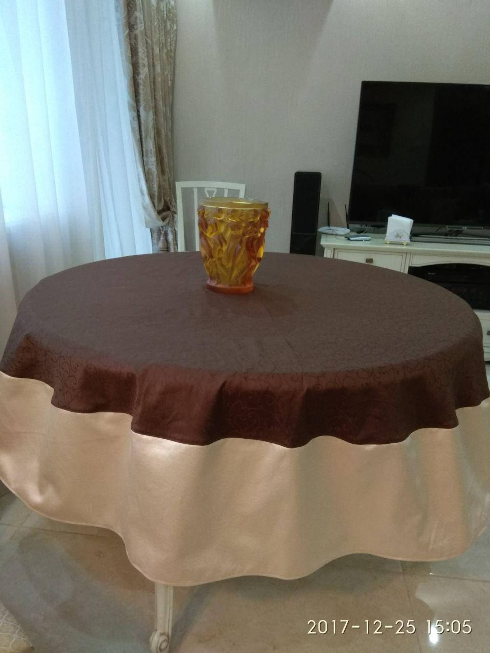 Round tablecloth_brown beige table cover_boho home Etsy