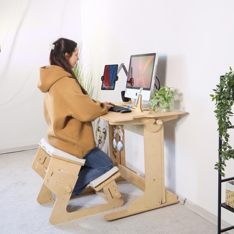 Adjustable Standing Desk: Ergonomic Scandinavian Wood Computer Stand image 12
