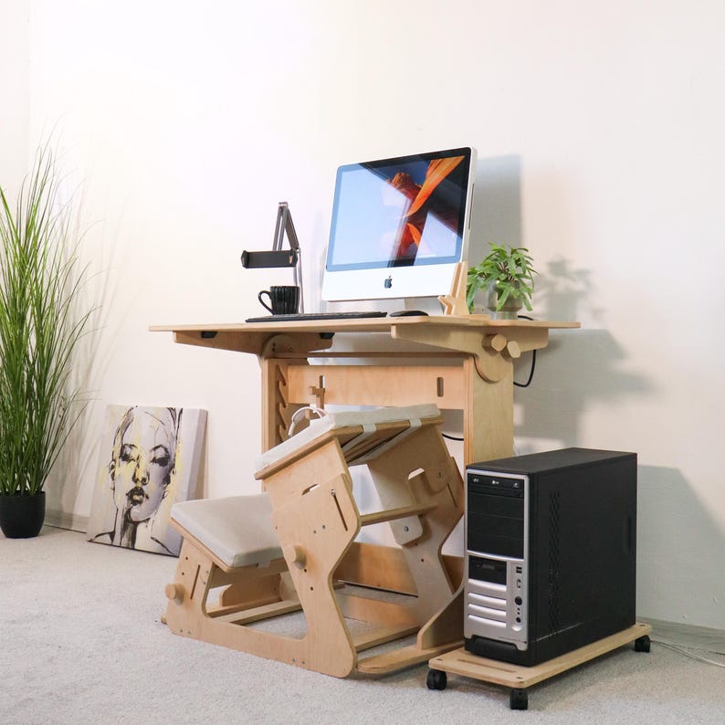 Adjustable Standing Desk: Ergonomic Scandinavian Wood Computer Stand image 8