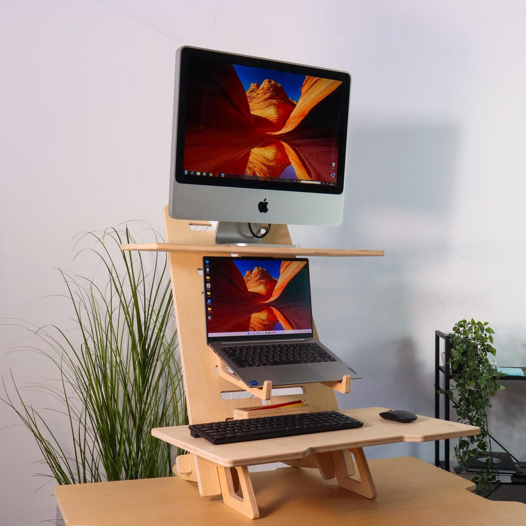 Desk Riser Converter Wooden Mini Desk Standing Table Space-saving Sit ...