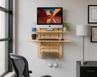 Adjustable Standing Desk – Wooden Ergonomic Workstation with Shelf