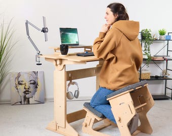 Adjustable Plywood Standing Desk: Ergonomic Sit-Stand Workstation