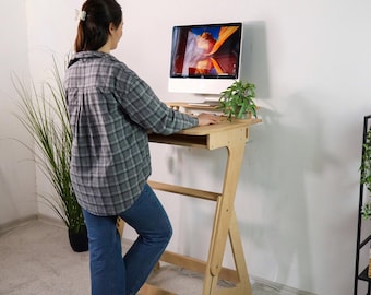 Adjustable Plywood Standing Desk: Ergonomic Home Office Workstation