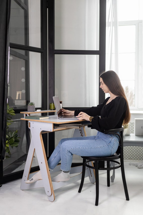 WFH Sitting Desk With Footrest, Home Office Desk