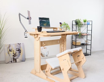 Adjustable Standing Desk: Ergonomic Scandinavian Wood Computer Stand