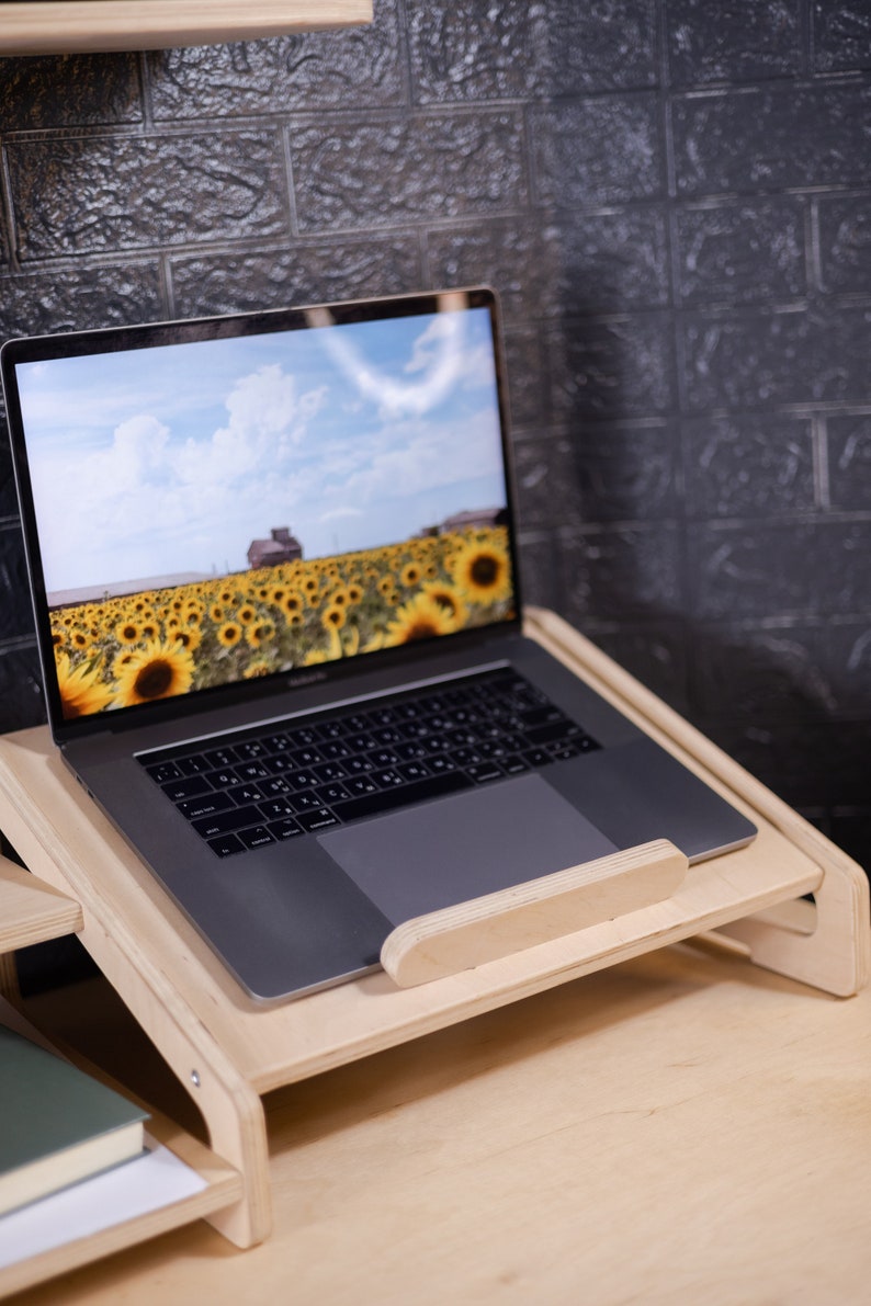 Desk Accessories Wood Laptop Stand Desk Organizer Stand With Shelf Desktop MacBook Stand