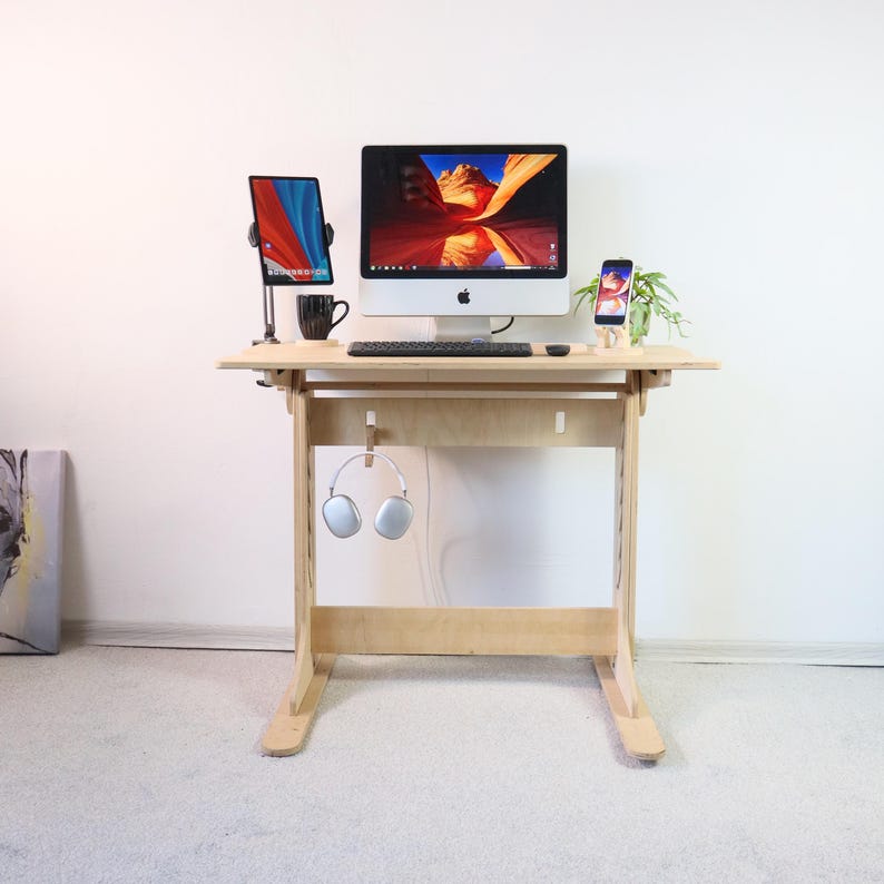 Adjustable Standing Desk: Ergonomic Scandinavian Wood Computer Stand image 13