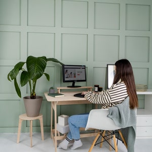 Computer Desk Wooden Plywood Furniture Home Office Desk with Flowerpot Stand Writing Table with Monitor Stand Office Gifts Home Workstation image 2