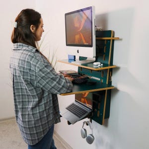 Computer Desk Wall Desk Wooden Standing Desk Wall Mounted Desk Custom Adjust Hidden Monitor Desk Work From Home Floating Desk Office Gift