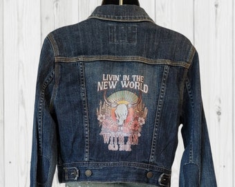 Custom Repurposed Jean Jacket, One-of-a-Kind Jean Jacket, Custom Denim Jacket Gifts for Her