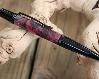 CLOSEOUT!! Handturned Sierra Twist Pen with Steel Rose in Black, handmade pen, handcrafted pen Gifts for Her, Gifts for Him