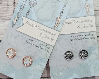 Mini Druzy Earring Studs, Stainless Steel Posts, Dainty Faux Druzy Earrings Rose Gold or Silver Gifts for Her