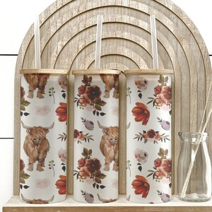 Highland Cow 25oz Frosted Glass Tumbler, Highland Cow Tumbler Gifts for Her