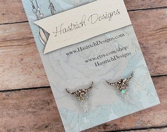Chunky Glitter Bull Skull Stud Earrings, Cow Skull Earrings, Cow Skull Stud Earrings Bull Skull Earrings, Cattle Jewelry, Gifts for Her