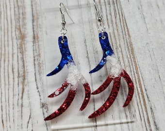 CLOSEOUT! Handmade Antler Earrings Patriotic Jewelry Antler Jewelry Earrings Glitter Antler Earrings Gifts for Her