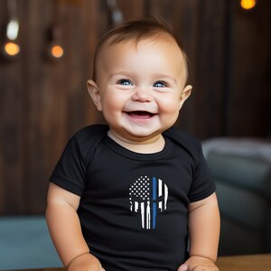 Blue Line Baby Creeper - Law Enforcement - Police Flag - American Flag  Blue Line Flag Creeper Bodysuit Romper Gifts for