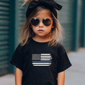 Blue Line Toddler Tee Kid's Tee T-Shirt - Law Enforcement - Police Flag - American Flag - Blue Line Flag - Police Gifts for