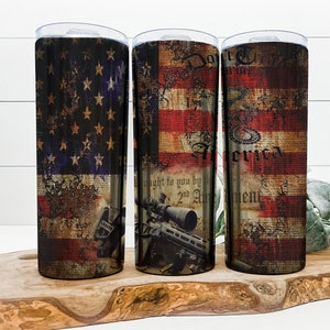 2nd Amendment Tumbler Silver, 2nd Amendment Skinny Tumbler, 2A Tumbler Gifts for Him