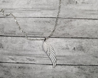 CLOSEOUT! Crystal and Silver Angel Wing Necklace, Crystal Angel Wing Necklace Angel Necklace, Angel Wing Jewelry Gifts for Her Gifts for Her