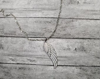 CLOSEOUT! Crystal and Silver Angel Wing Necklace, Crystal Angel Wing Necklace Angel Necklace, Angel Wing Jewelry Gifts for Her Gifts for Her