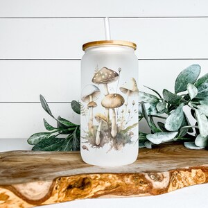 Cottagecore Cup Iced Coffee Cup Glass, Beer Can Glass, Cottagecore Coffee Cup, Glass Cup Coffee Can Beer, Mushroom Gifts for Her