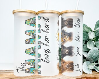 CUSTOM This Mama Loves Her Herd Highland Cow 25oz Frosted Glass Tumbler, Highland Cow Tumbler Gifts for Her