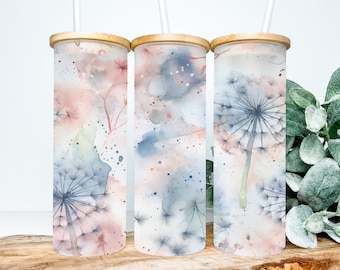 Watercolor Dandelion 25oz Frosted Glass Tumbler, Watercolor Dandelion Tumbler Gifts for Her