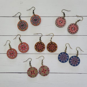 Bohemian Earrings, Wood Earrings, Wooden Earrings, Button Earrings, Wooden Button Earrings Large Gifts for Her