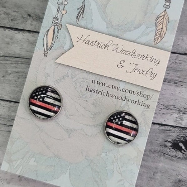 Handmade Thin Red Line Flag Earrings, Thin Red Line Earrings, Red Line Flag Jewelry Red Line Flag Gifts Gifts for Her