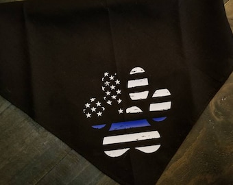 Blue Line Flag Dog Bandana K9 Bandana Doggy Bandana - Law Enforcement - American Flag - Blue Line Flag - Police Dog