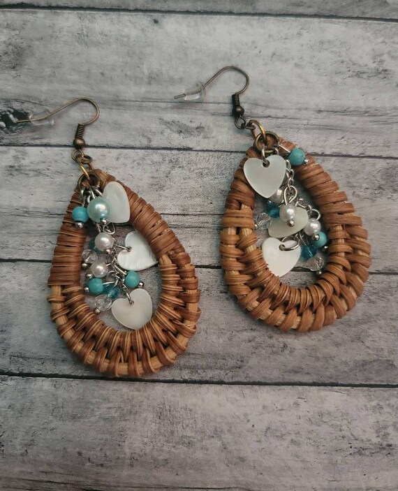 Handcrafted Wood Leather Earrings Teardrop Earrings Trendy