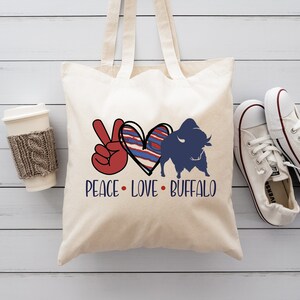 Peace Love Buffalo Tote, Buffalo Love Tote, Buffalo Bag Tote Gifts for Her