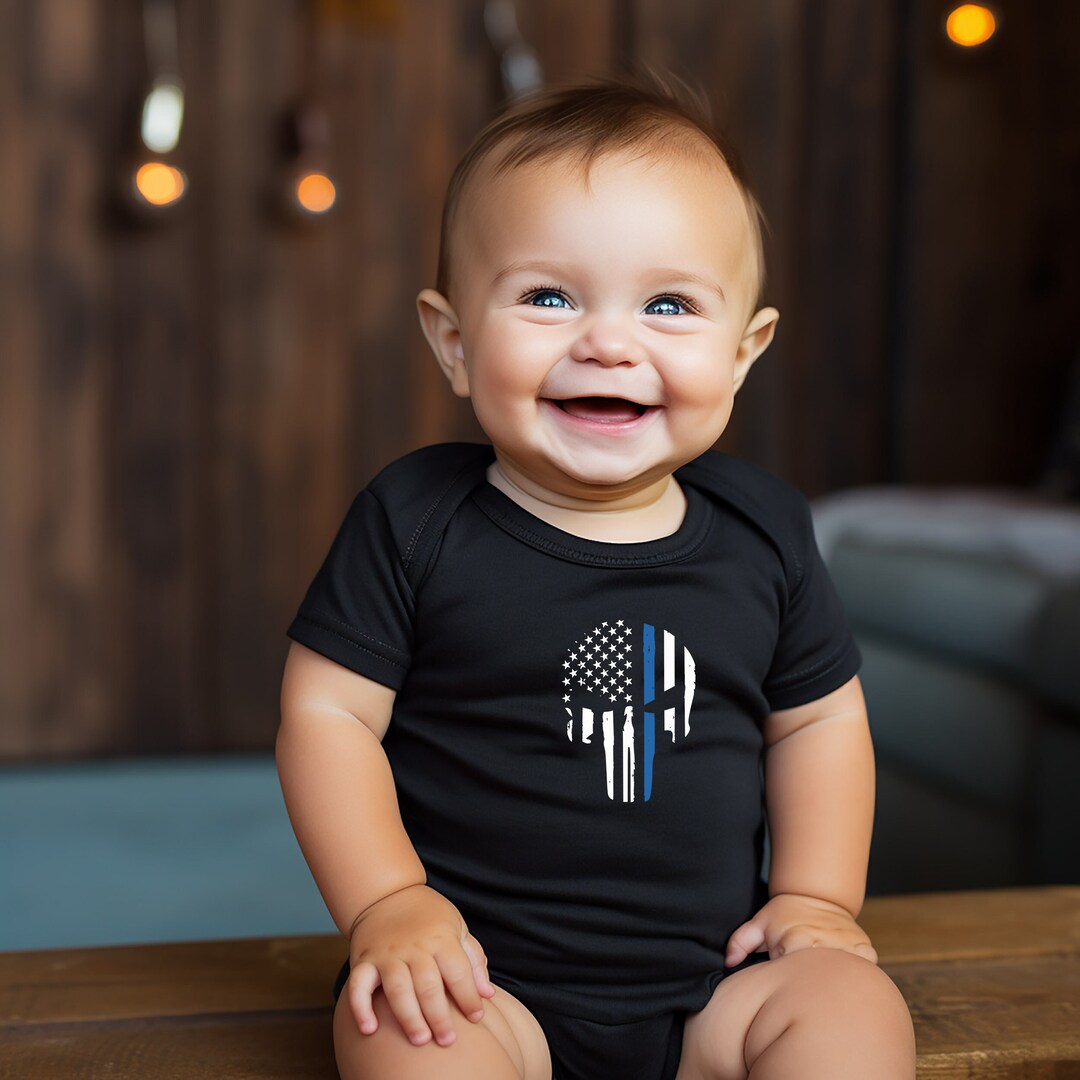 Thin Blue Line Baby Creeper Law Enforcement Police Flag American Flag