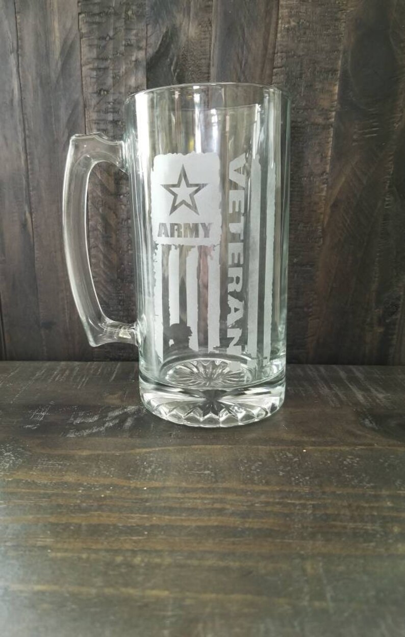 Etched Glass Veteran Beer Mug 16oz Beer Stein Army Beer Etsy