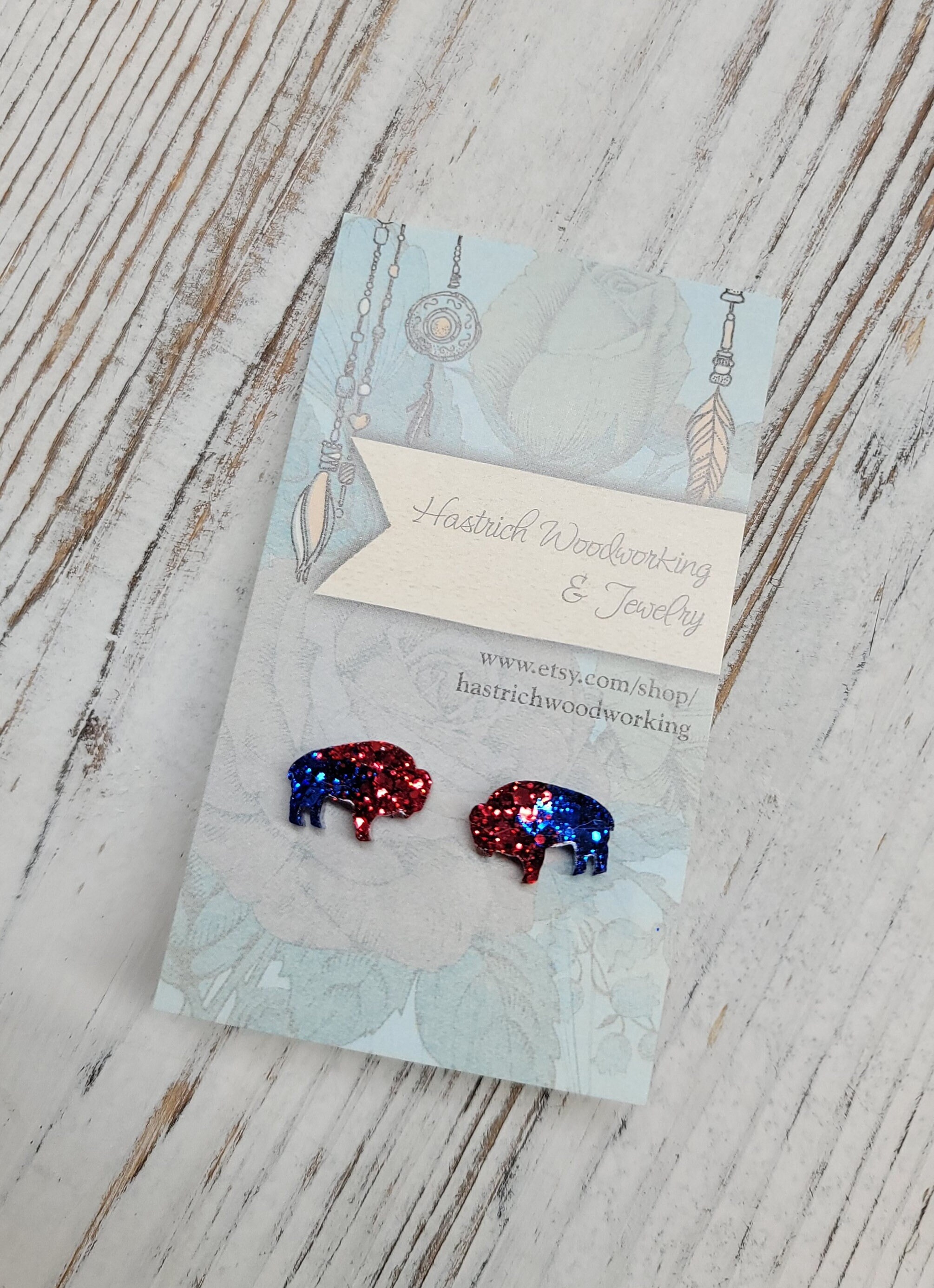 54 - Sterling Silver Red Buffalo Stud Earrings by Jason Ogg