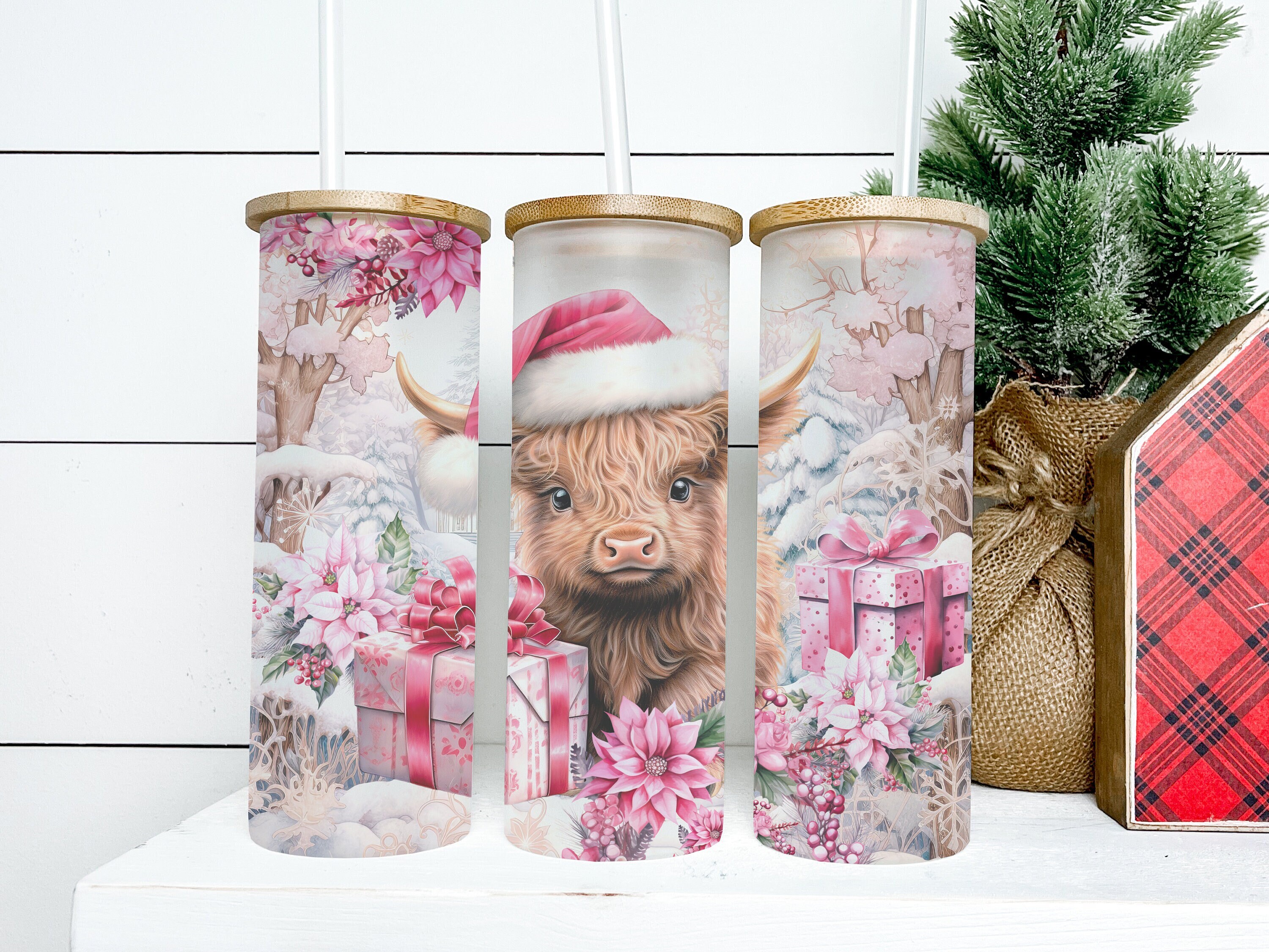 25oz frosted glass highland cow tumbler – Sierra's Door Decor & More