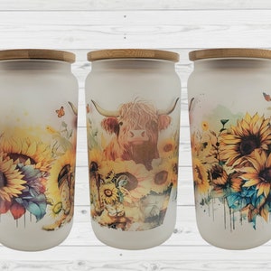 DEFECTS Highland Cow Cup Iced Coffee Cup Glass, Beer Can Glass, Highland Cow Coffee Cup, Glass Cup Coffee Can Beer, Cow Gifts for Her