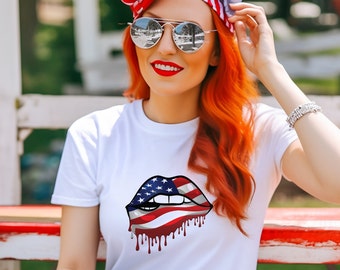 Patriotic Flag Lips Shirt Tee, Patriotic Shirt, Gifts for Her