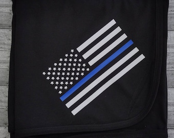 Blue Line Baby Blanket - Law Enforcement - Police Flag - American Flag - Blue Line Flag - Police Blue Line Blanket Gifts for