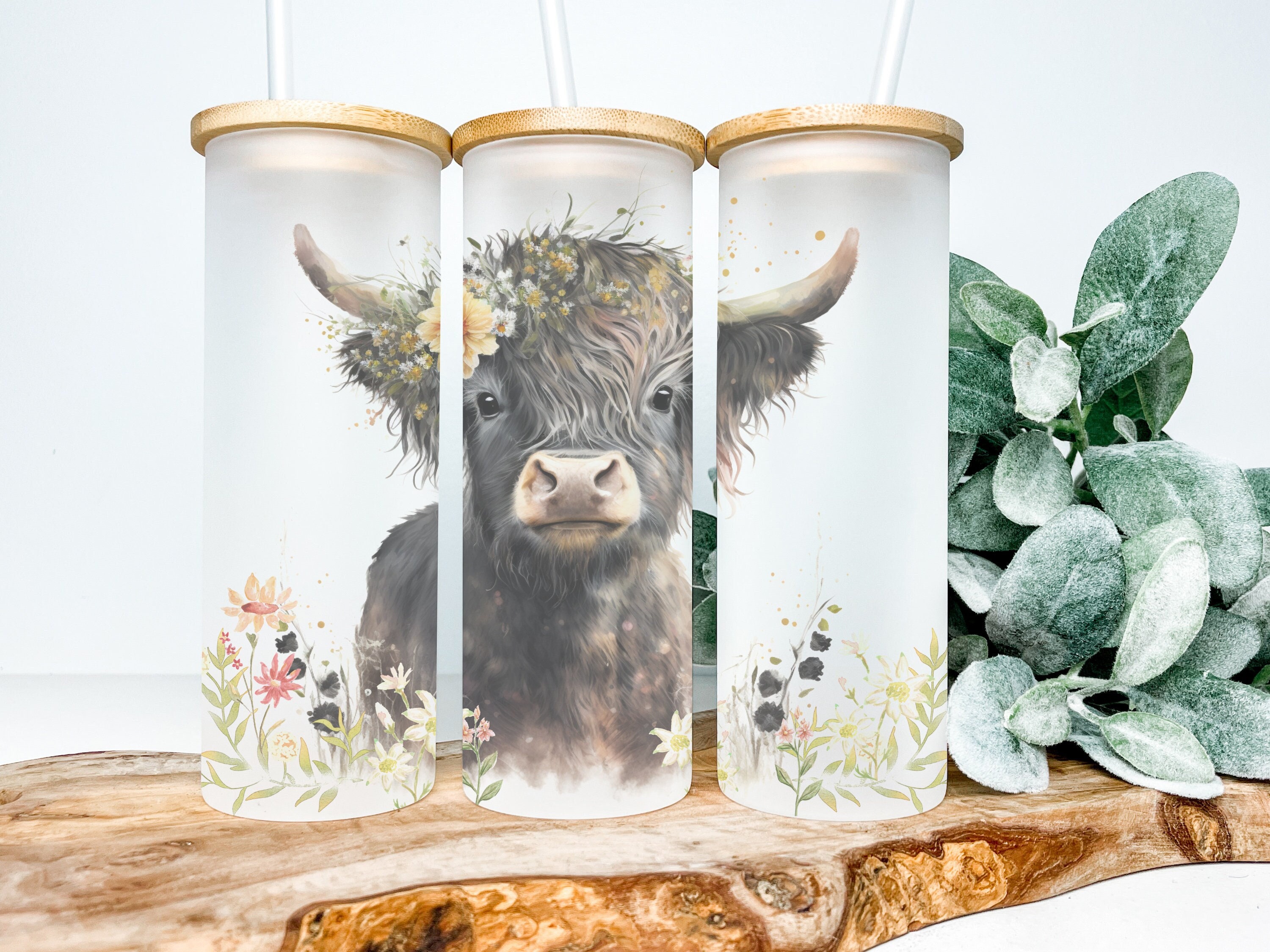 Baby Highland Cow Tumbler, Glass Tumbler with Straw and Lid, Iced Coff –  Wild Outdoor Creations
