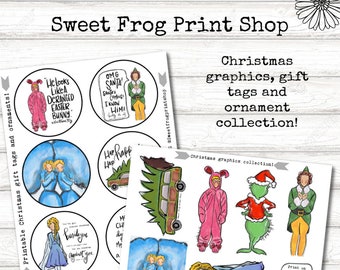 Printable Christmas graphics, gift tags, and ornament collection! Instant Download!